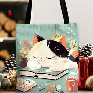 Cute cat reading tote